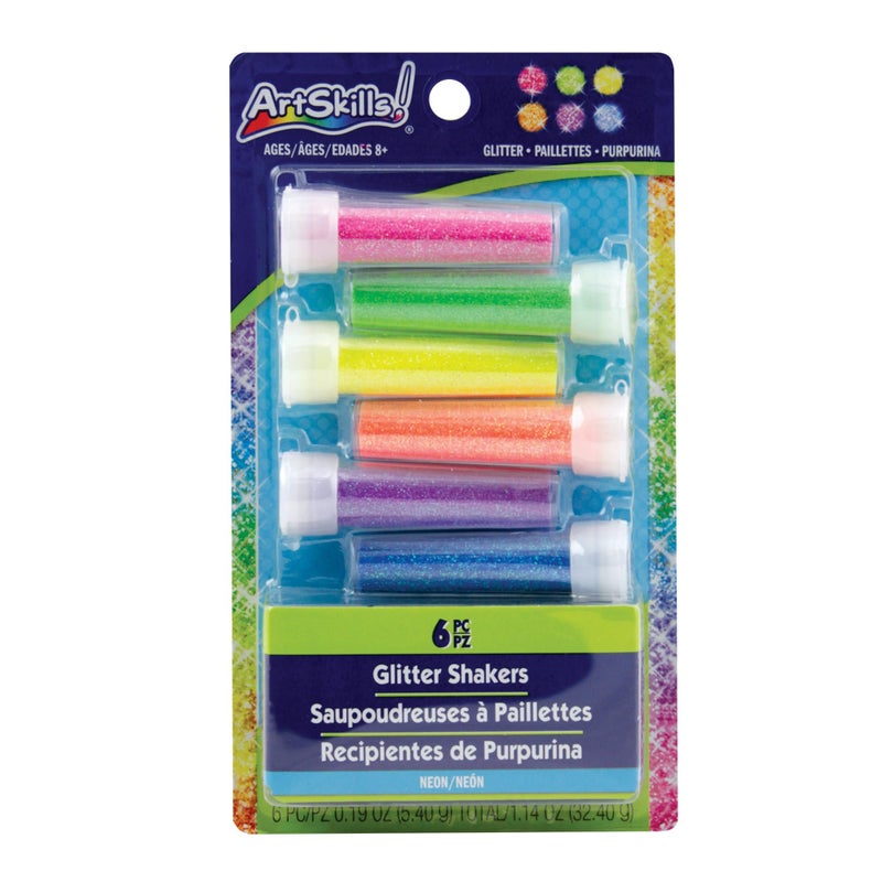 ArtSkills Neon Glitter Shaker Set, Arts and Crafts Supplies, Ultra-Fine and Bright Assorted Colors, 0.19oz Each, 6 Count - Image 1